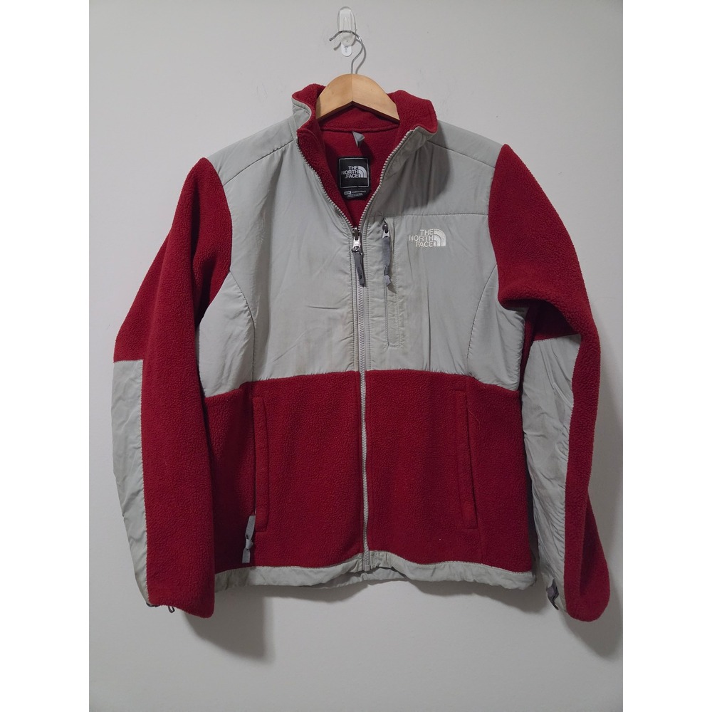 The North Face Denali Fleece Jacket Womens Medium Red Grey Full Zip Coat